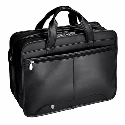 McKlein, R Series, Walton, Top Grain Cowhide Leather, 17" Leather Expandable Double Compartment Laptop Briefcase w/Removable Sleeve, Black (83985)