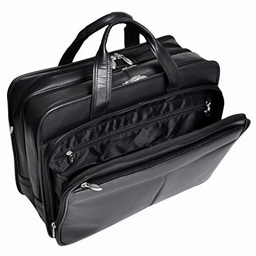 McKlein, R Series, Walton, Top Grain Cowhide Leather, 17" Leather Expandable Double Compartment Laptop Briefcase w/Removable Sleeve, Black (83985)