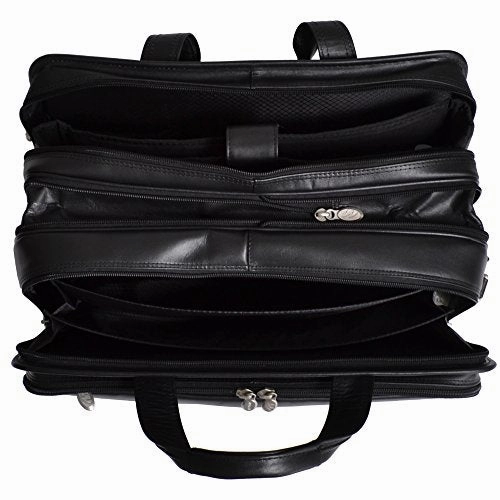McKlein, R Series, Walton, Top Grain Cowhide Leather, 17" Leather Expandable Double Compartment Laptop Briefcase w/Removable Sleeve, Black (83985)