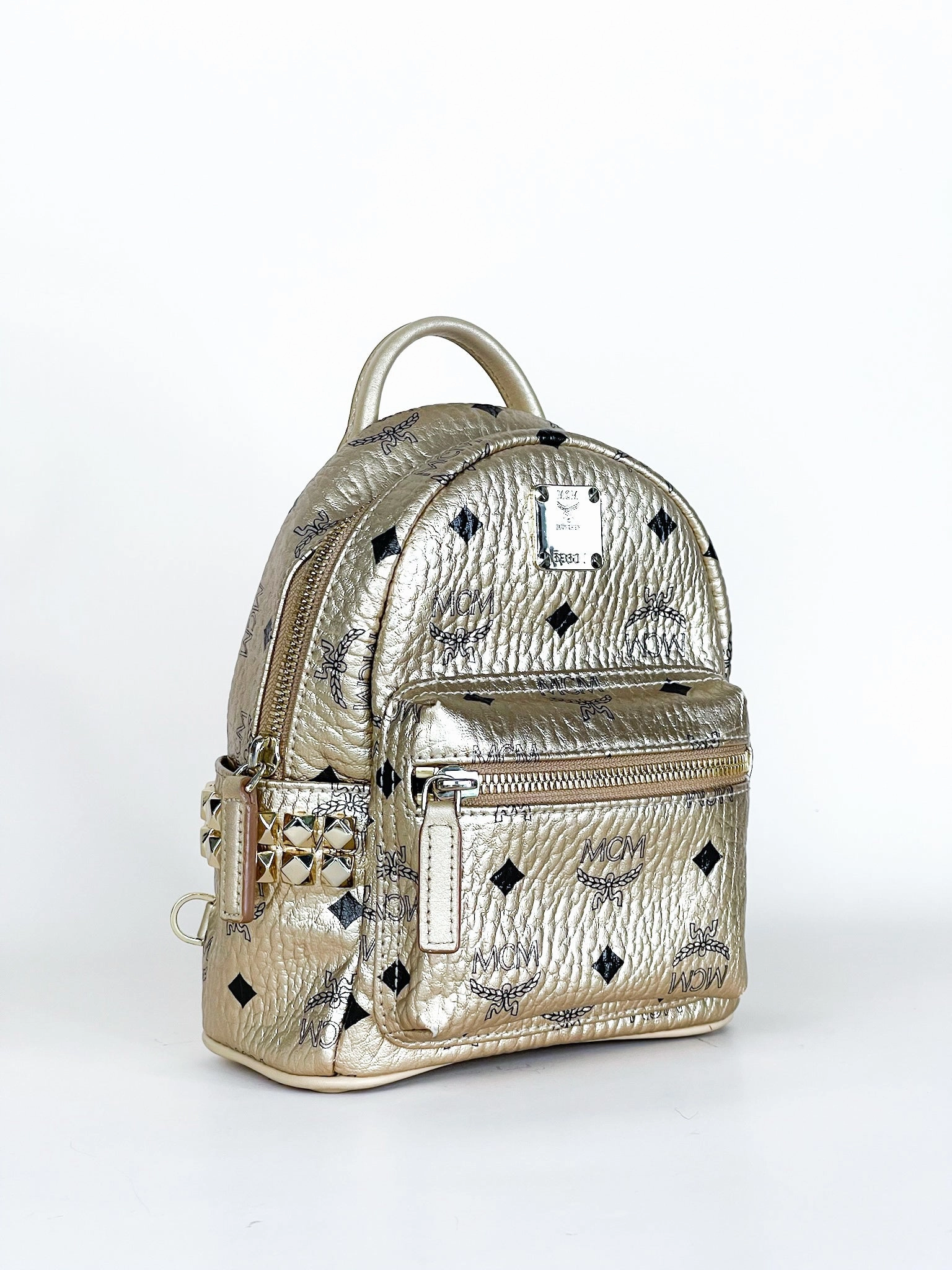 Mcm Gold Visetos Mini Backpack