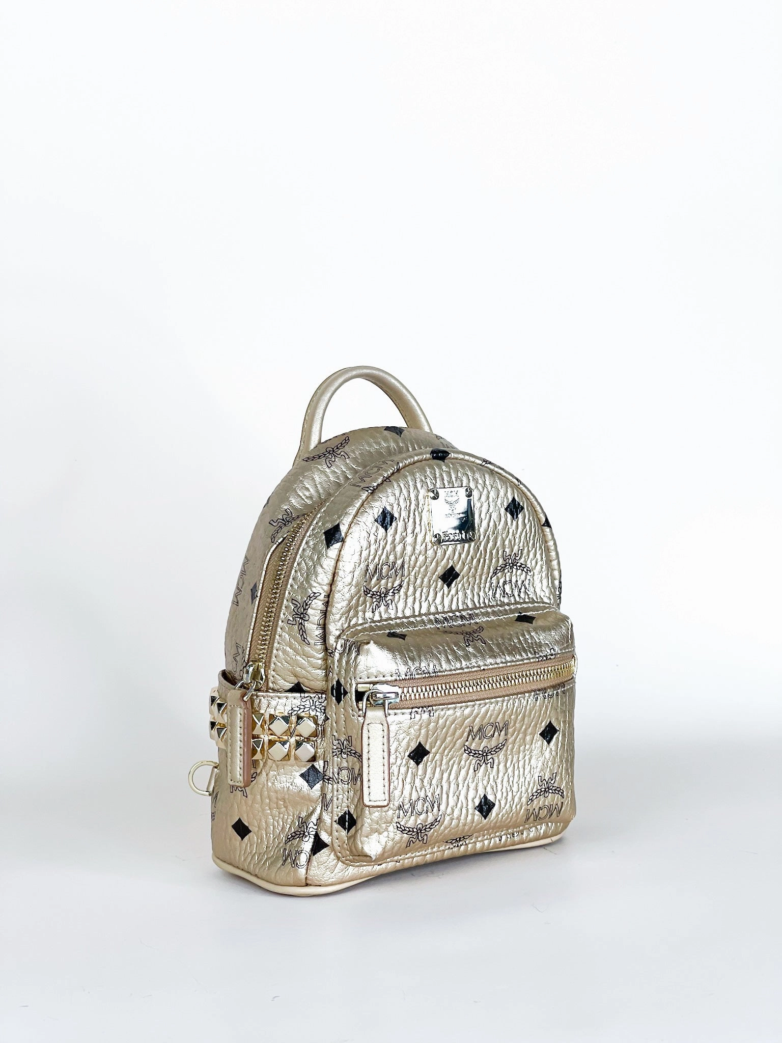 Mcm Gold Visetos Mini Backpack