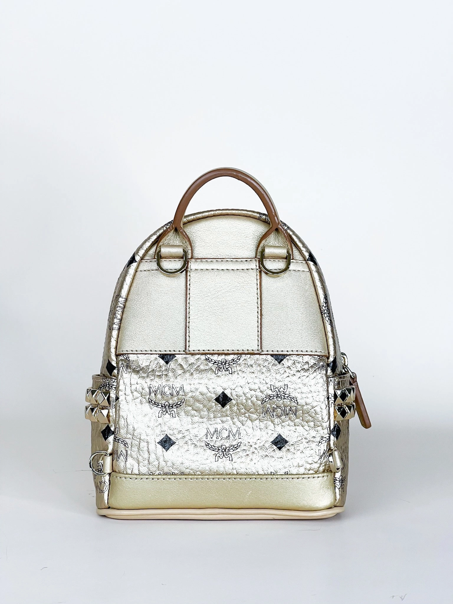 Mcm Gold Visetos Mini Backpack