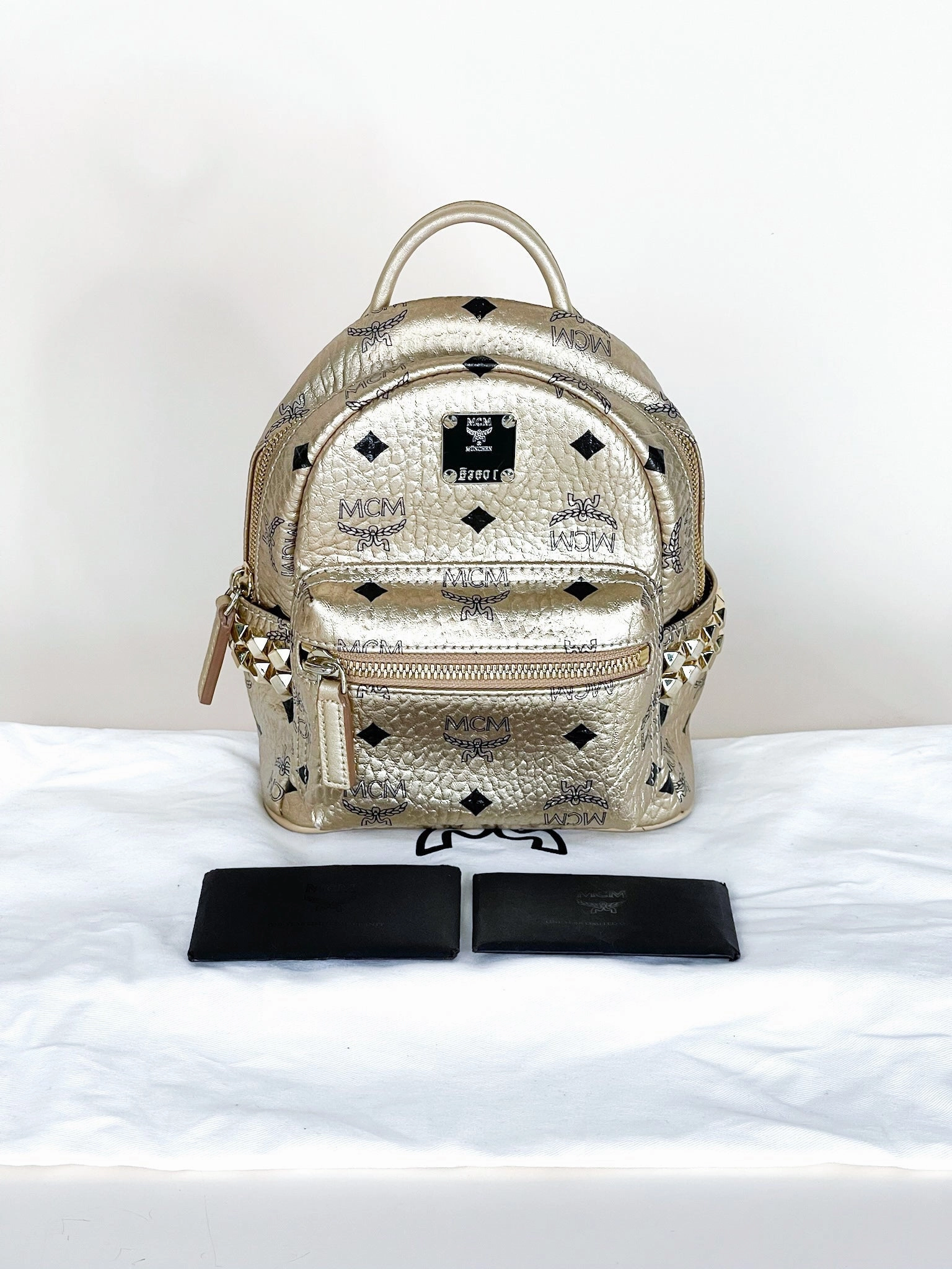 Mcm Gold Visetos Mini Backpack
