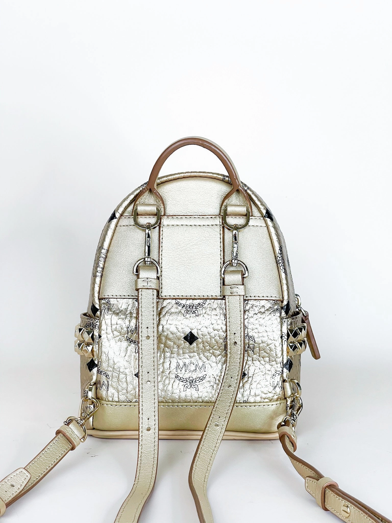 Mcm Gold Visetos Mini Backpack
