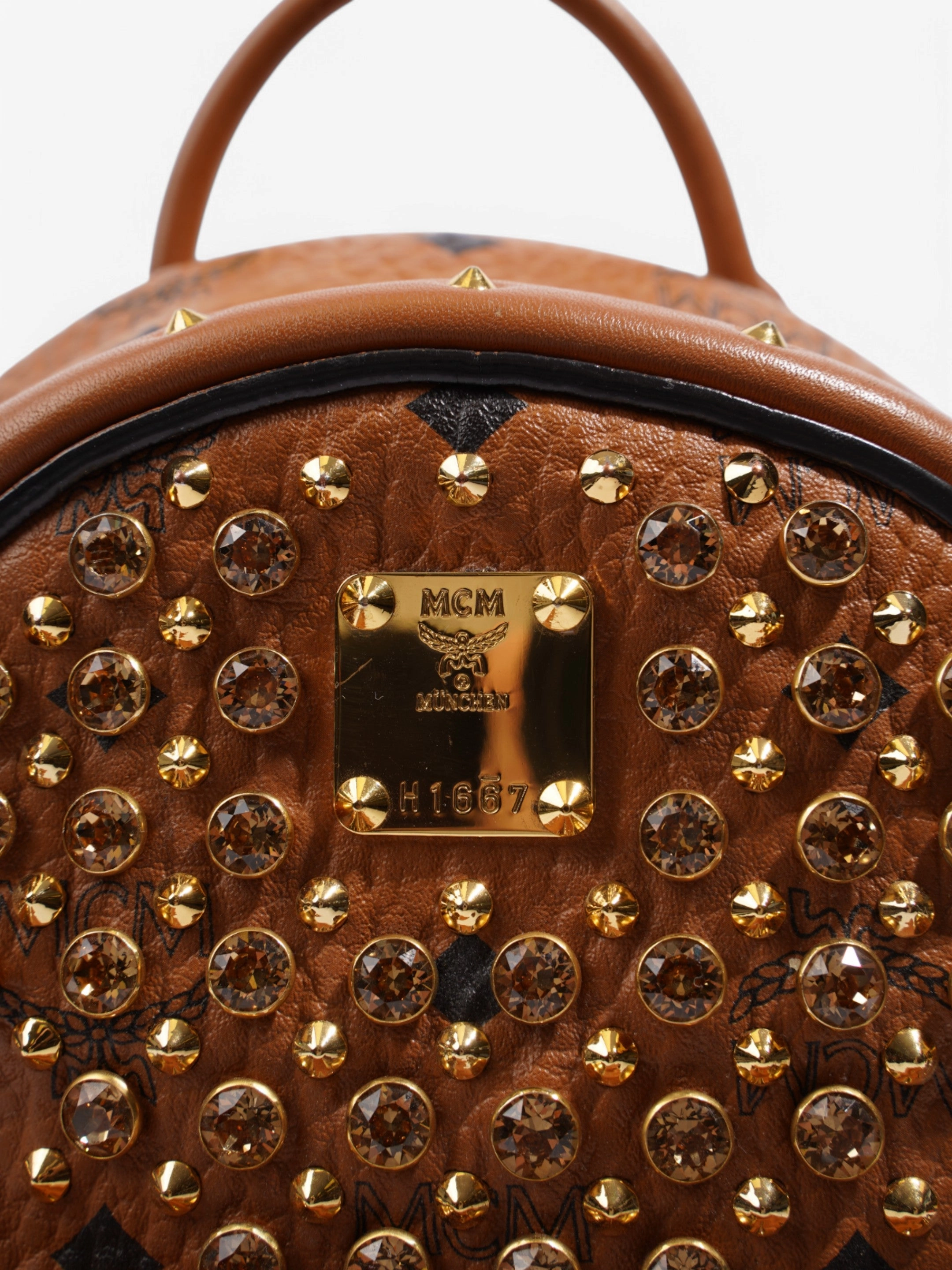 MCM MCM Swarovski Crystal Stark Backpack Cognac Leather Mini