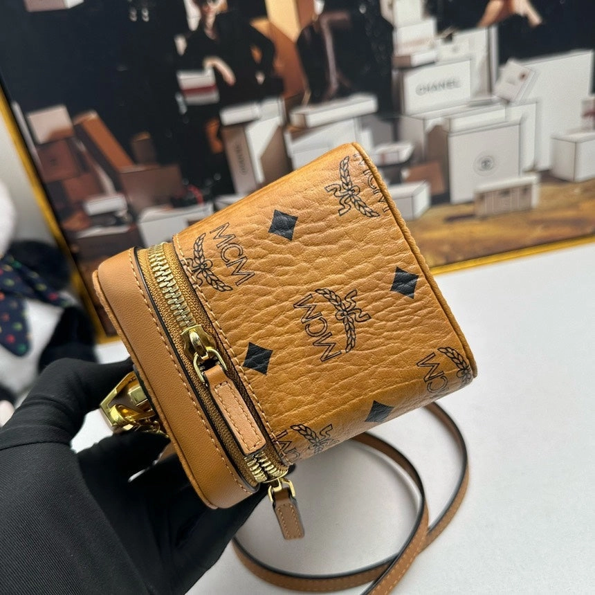 MCM Visetos Cognac Crossbody Bag