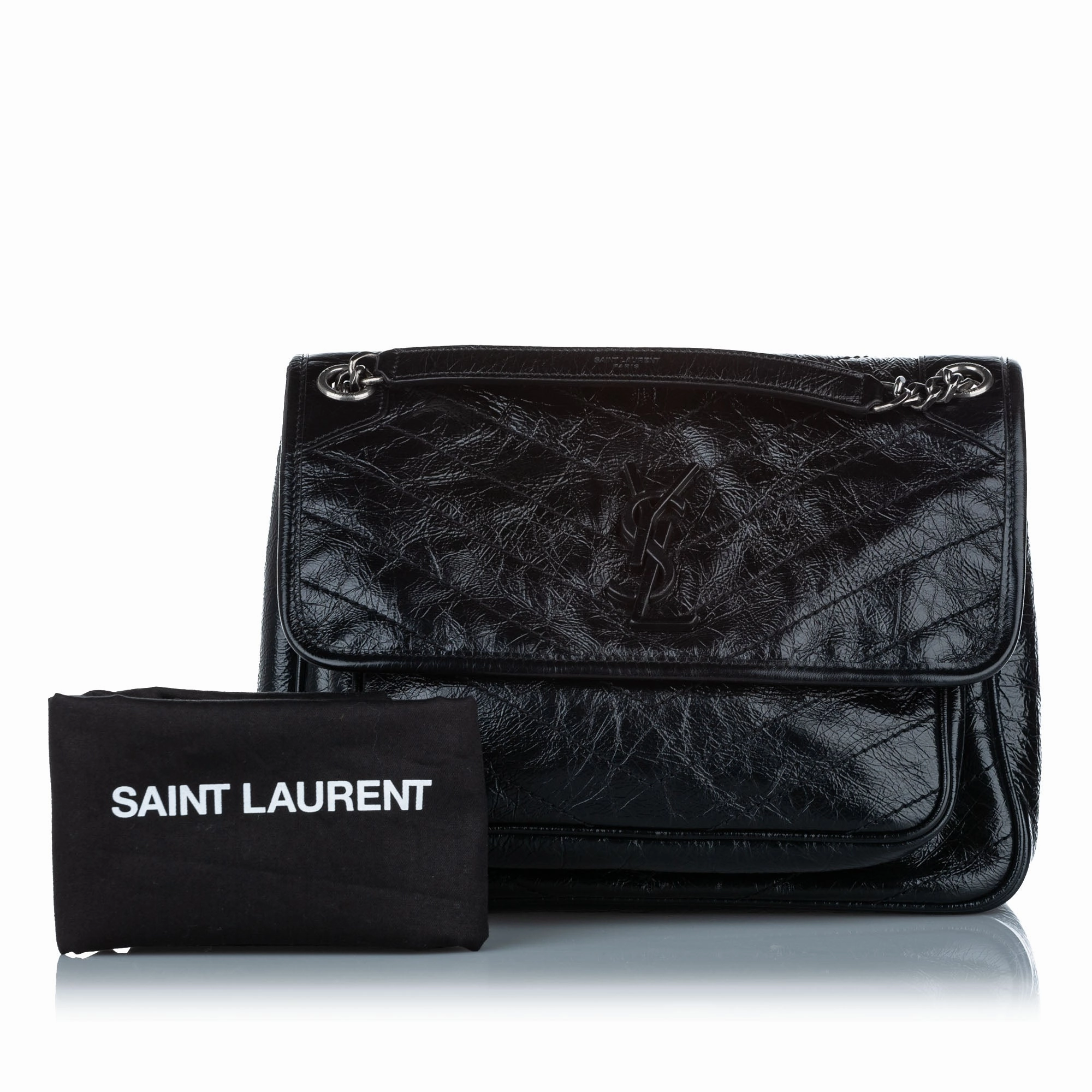 Medium Niki Leather Shoulder Bag Black