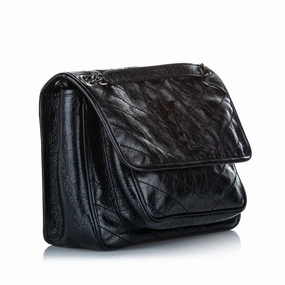 Medium Niki Leather Shoulder Bag Black