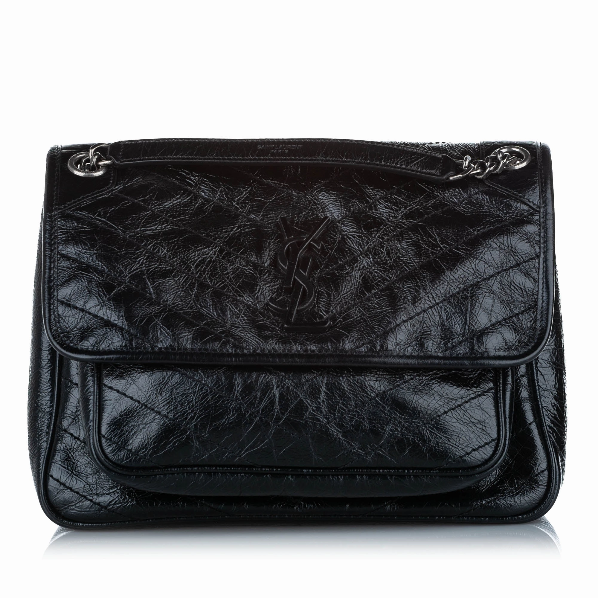 Medium Niki Leather Shoulder Bag Black