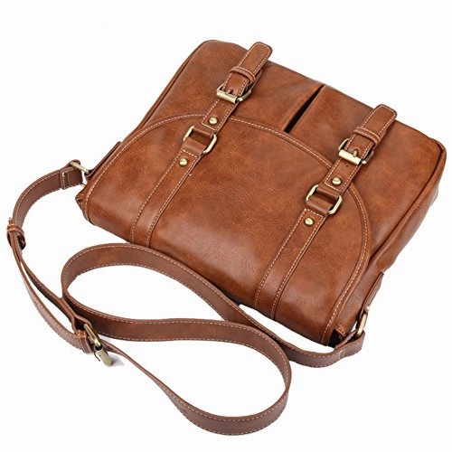 Men Travel Messenger Briefcase Schoolbag PU Leather Laptop Bag Coffee- Back to School