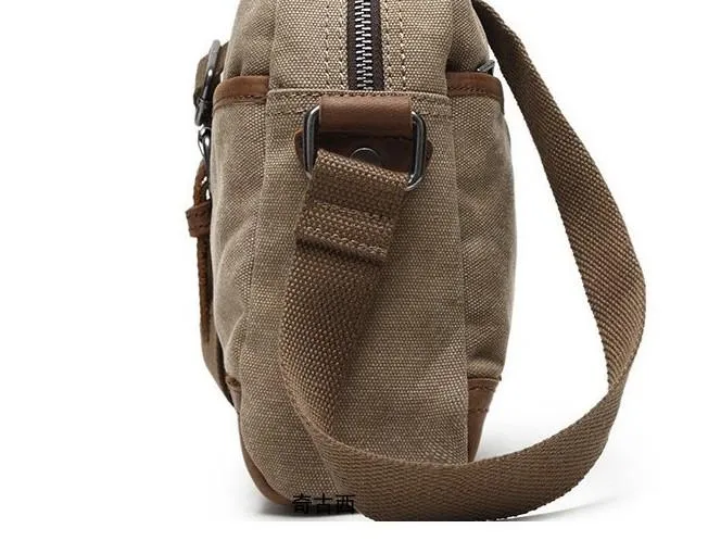 Mens Waxed Canvas Leather Small Courier Bags Canvas Messenger Side Bag for Men