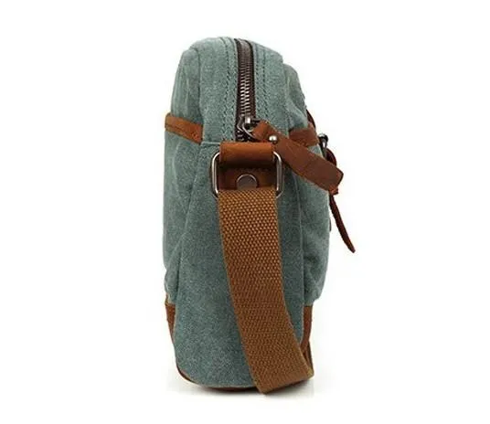 Mens Waxed Canvas Leather Small Courier Bags Canvas Messenger Side Bag for Men