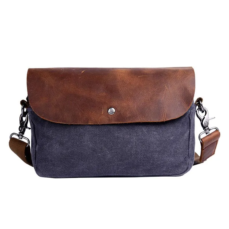 Mens Waxed Canvas Leather Small Side Bag Canvas Messenger Courier Bags for Men
