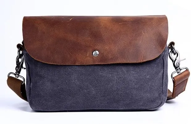 Mens Waxed Canvas Leather Small Side Bag Canvas Messenger Courier Bags for Men