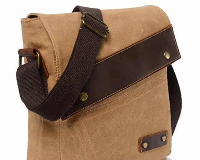 Mens Waxed Canvas Small Side Bag Messenger Bag Canvas Courier Bag for Men