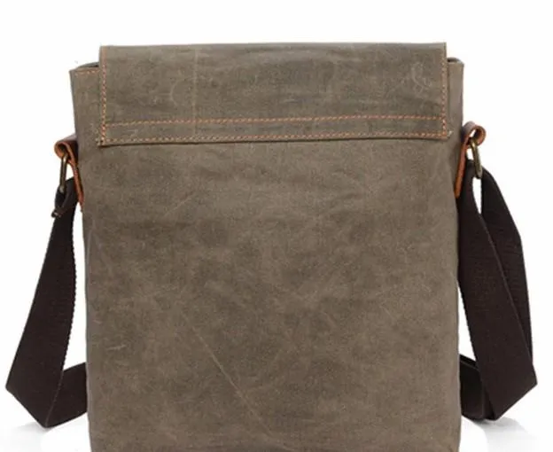 Mens Waxed Canvas Small Side Bag Messenger Bag Canvas Courier Bag for Men