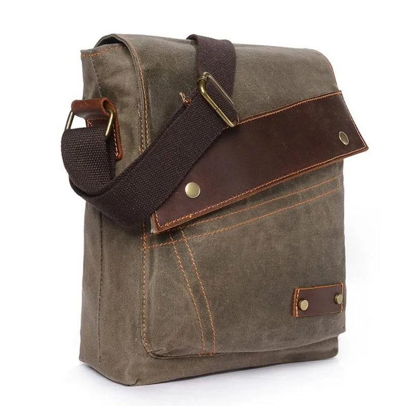 Mens Waxed Canvas Small Side Bag Messenger Bag Canvas Courier Bag for Men