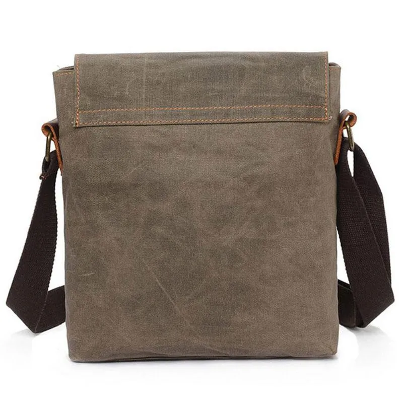 Mens Waxed Canvas Small Side Bag Messenger Bag Canvas Courier Bag for Men