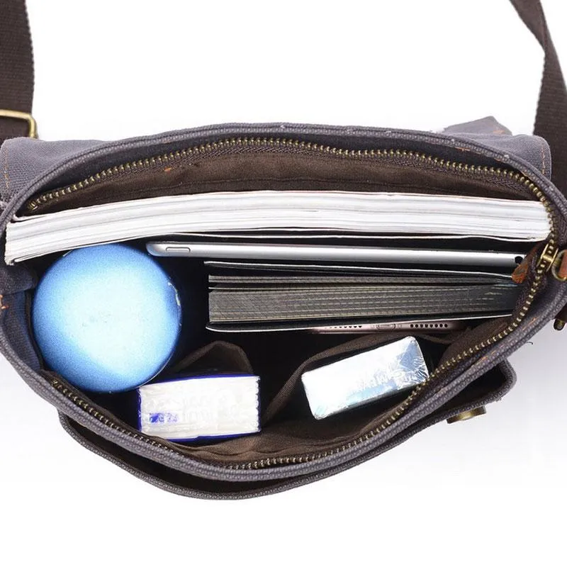 Mens Waxed Canvas Small Side Bag Messenger Bag Canvas Courier Bag for Men