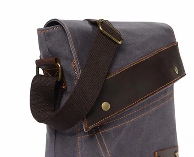 Mens Waxed Canvas Small Side Bag Messenger Bag Canvas Courier Bag for Men
