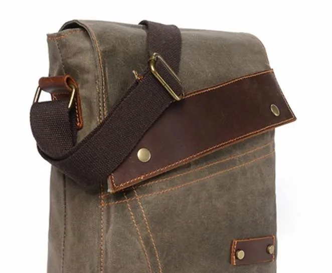 Mens Waxed Canvas Small Side Bag Messenger Bag Canvas Courier Bag for Men