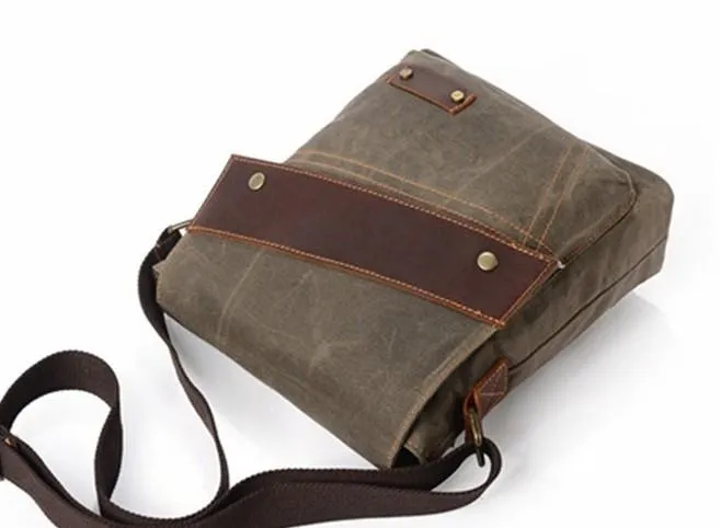 Mens Waxed Canvas Small Side Bag Messenger Bag Canvas Courier Bag for Men