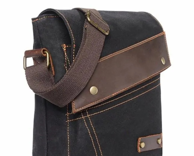Mens Waxed Canvas Small Side Bag Messenger Bag Canvas Courier Bag for Men