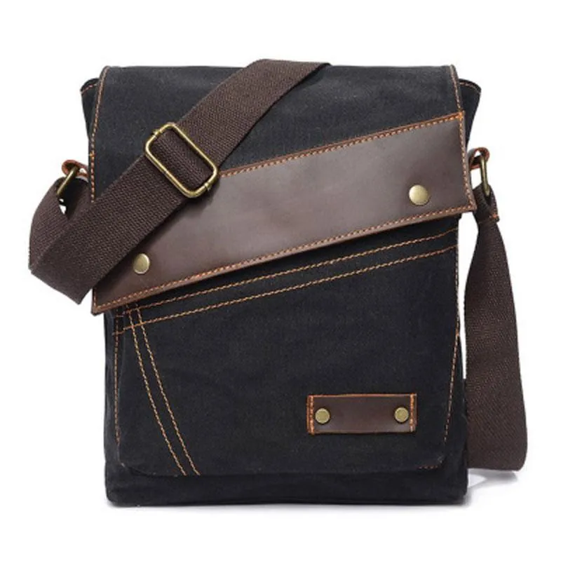 Mens Waxed Canvas Small Side Bag Messenger Bag Canvas Courier Bag for Men