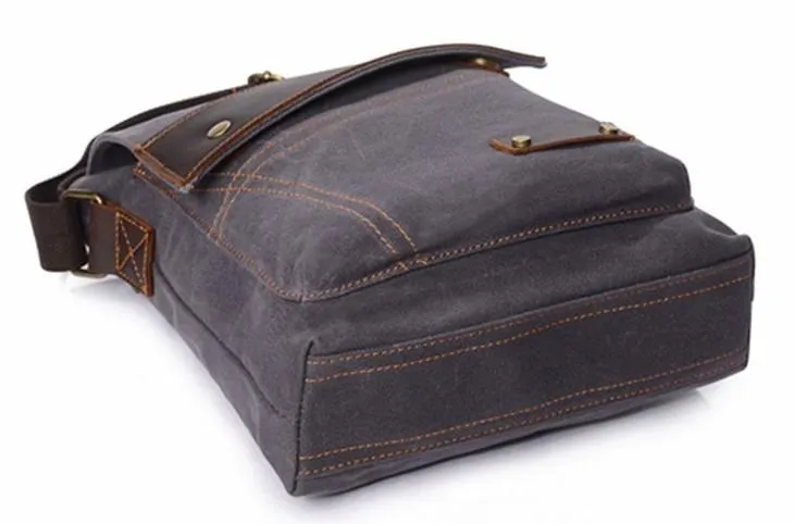 Mens Waxed Canvas Small Side Bag Messenger Bag Canvas Courier Bag for Men