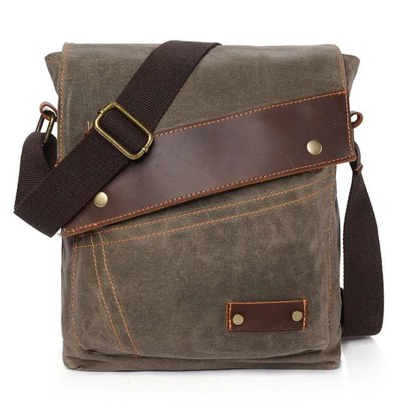 Mens Waxed Canvas Small Side Bag Messenger Bag Canvas Courier Bag for Men