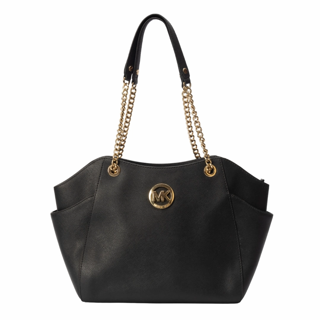 Michael Kors Black Leather Jet Set Travel Chain Shoulder Bag