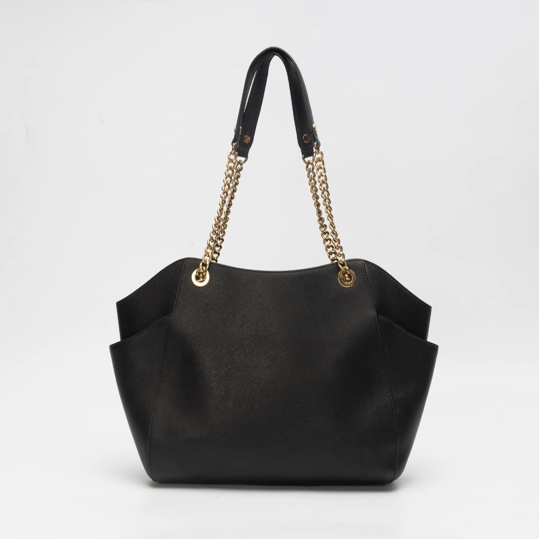 Michael Kors Black Leather Jet Set Travel Chain Shoulder Bag