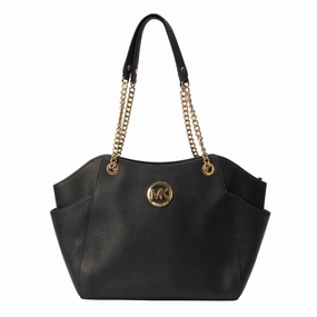 Michael Kors Black Leather Jet Set Travel Chain Shoulder Bag