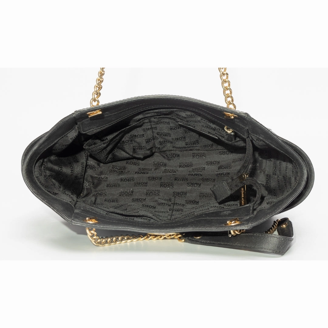 Michael Kors Black Leather Jet Set Travel Chain Shoulder Bag