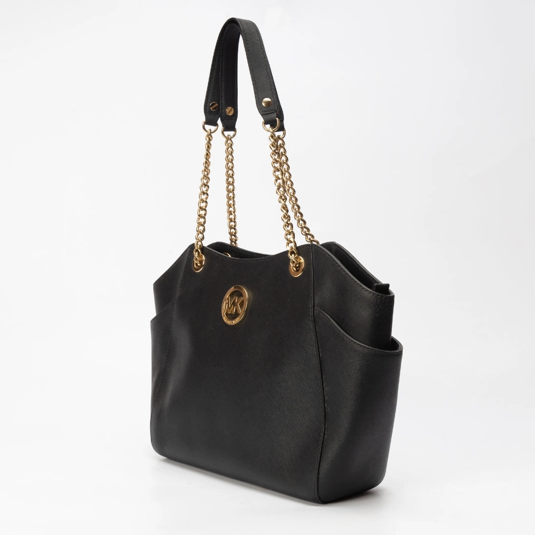 Michael Kors Black Leather Jet Set Travel Chain Shoulder Bag