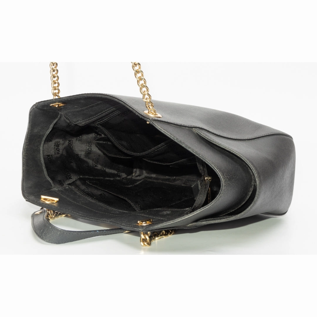 Michael Kors Black Leather Jet Set Travel Chain Shoulder Bag