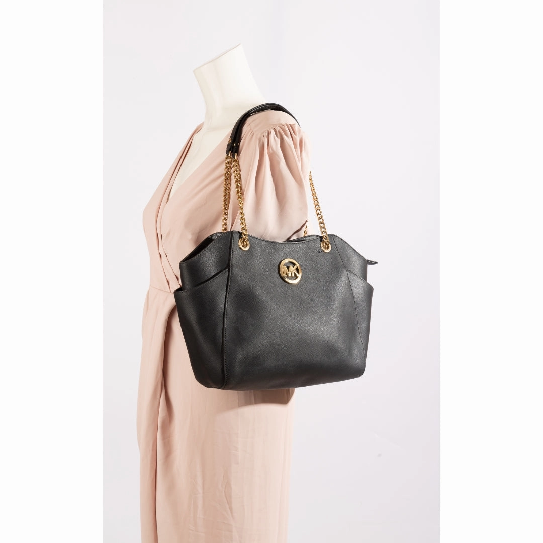 Michael Kors Black Leather Jet Set Travel Chain Shoulder Bag