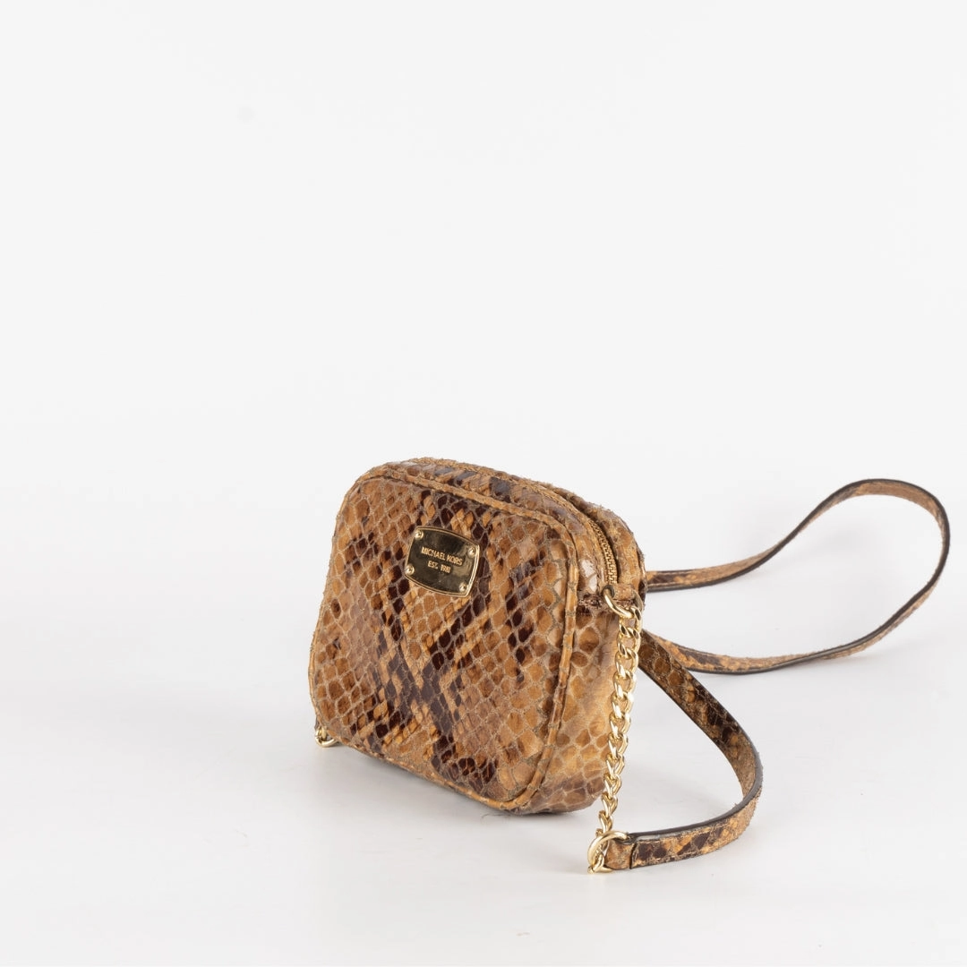 Michael Kors Brown Python Embossed Leather Crossbody Bag