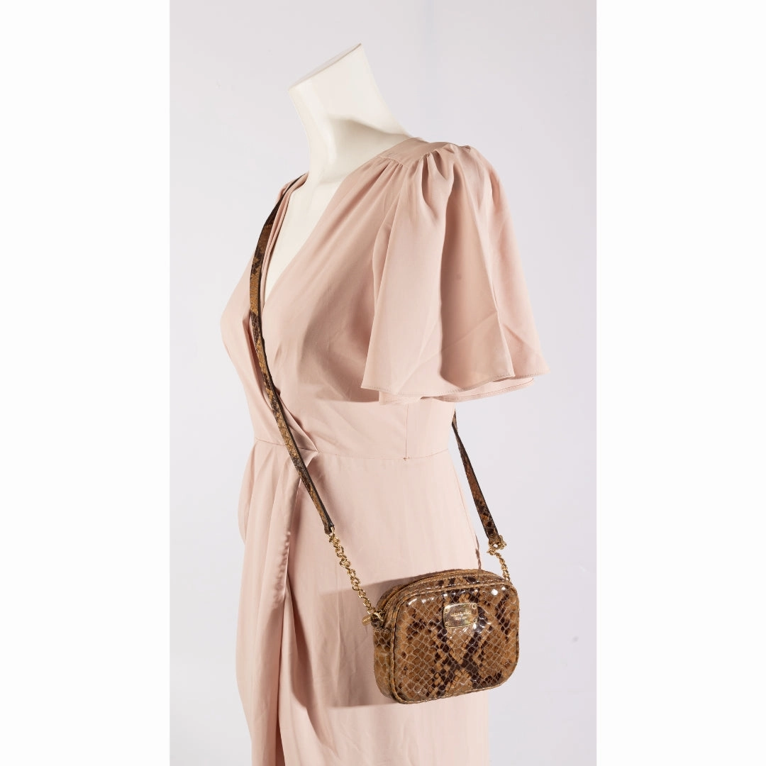 Michael Kors Brown Python Embossed Leather Crossbody Bag