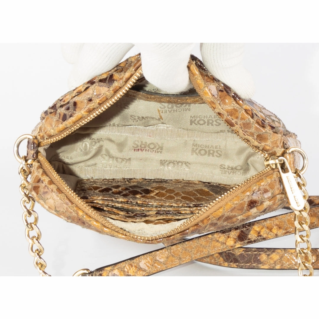 Michael Kors Brown Python Embossed Leather Crossbody Bag