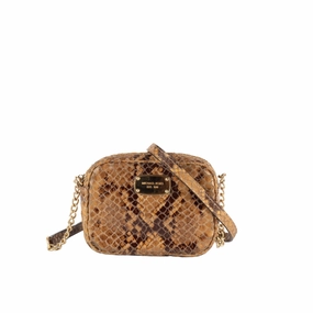 Michael Kors Brown Python Embossed Leather Crossbody Bag