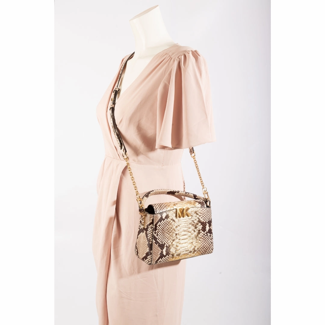 Michael Kors Karlie Two-Tone Snake Embossed Leather Crossbody Bag