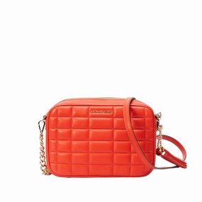 Michael Kors Lacquer Red Quilted Leather Camera Crossbody Bag