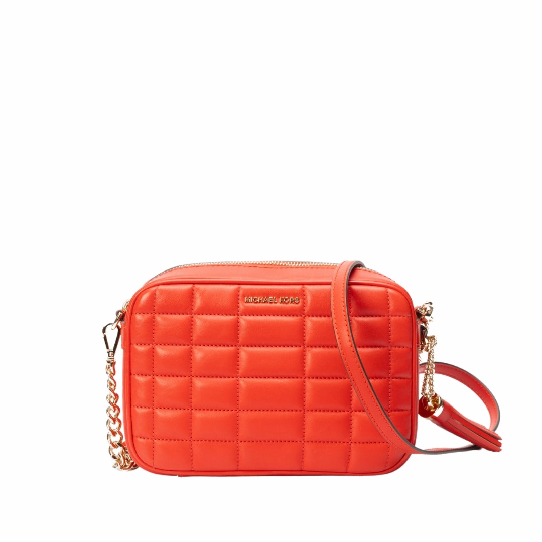Michael Kors Lacquer Red Quilted Leather Camera Crossbody Bag