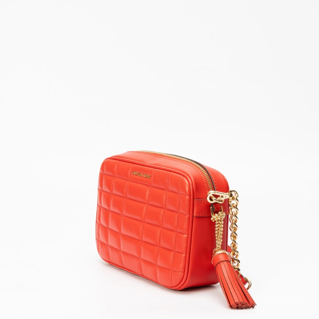 Michael Kors Lacquer Red Quilted Leather Camera Crossbody Bag