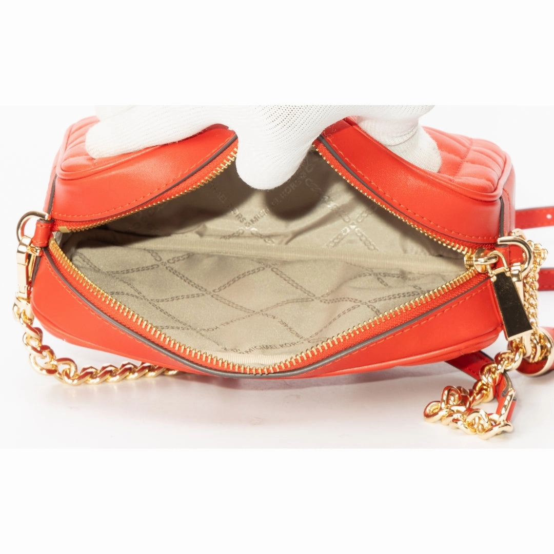 Michael Kors Lacquer Red Quilted Leather Camera Crossbody Bag