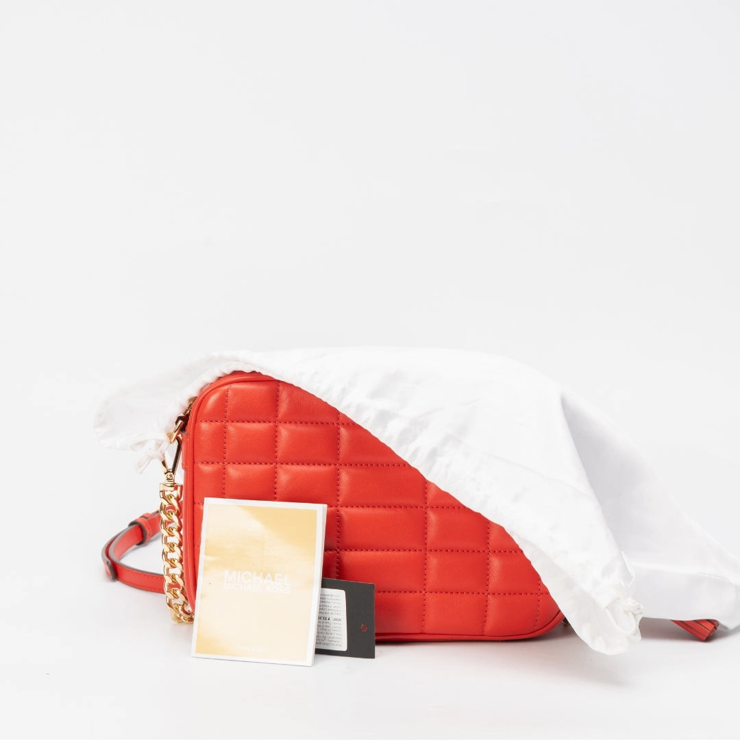 Michael Kors Lacquer Red Quilted Leather Camera Crossbody Bag