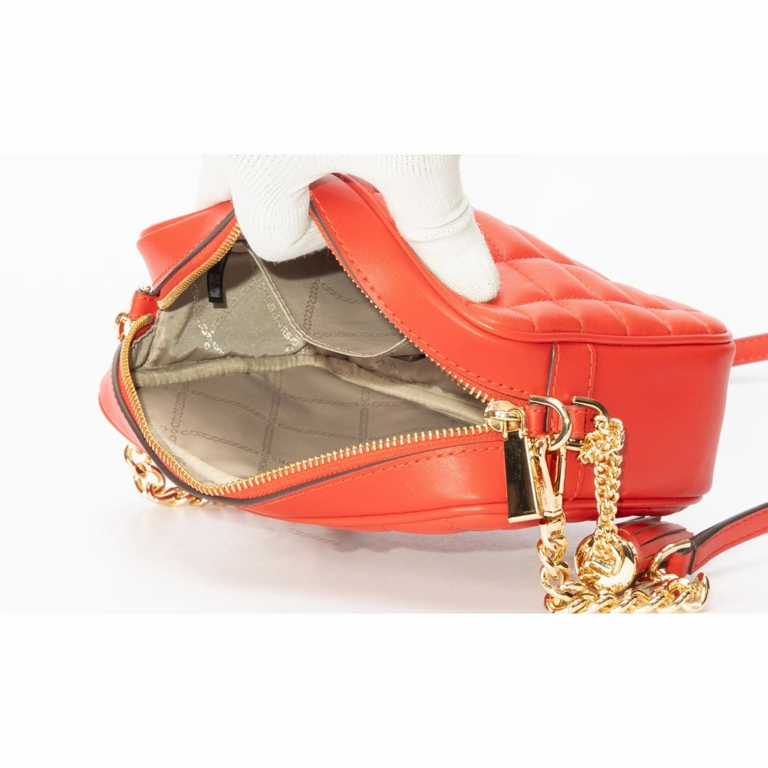 Michael Kors Lacquer Red Quilted Leather Camera Crossbody Bag