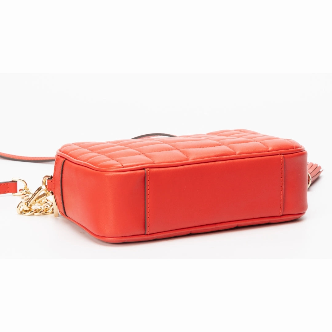 Michael Kors Lacquer Red Quilted Leather Camera Crossbody Bag