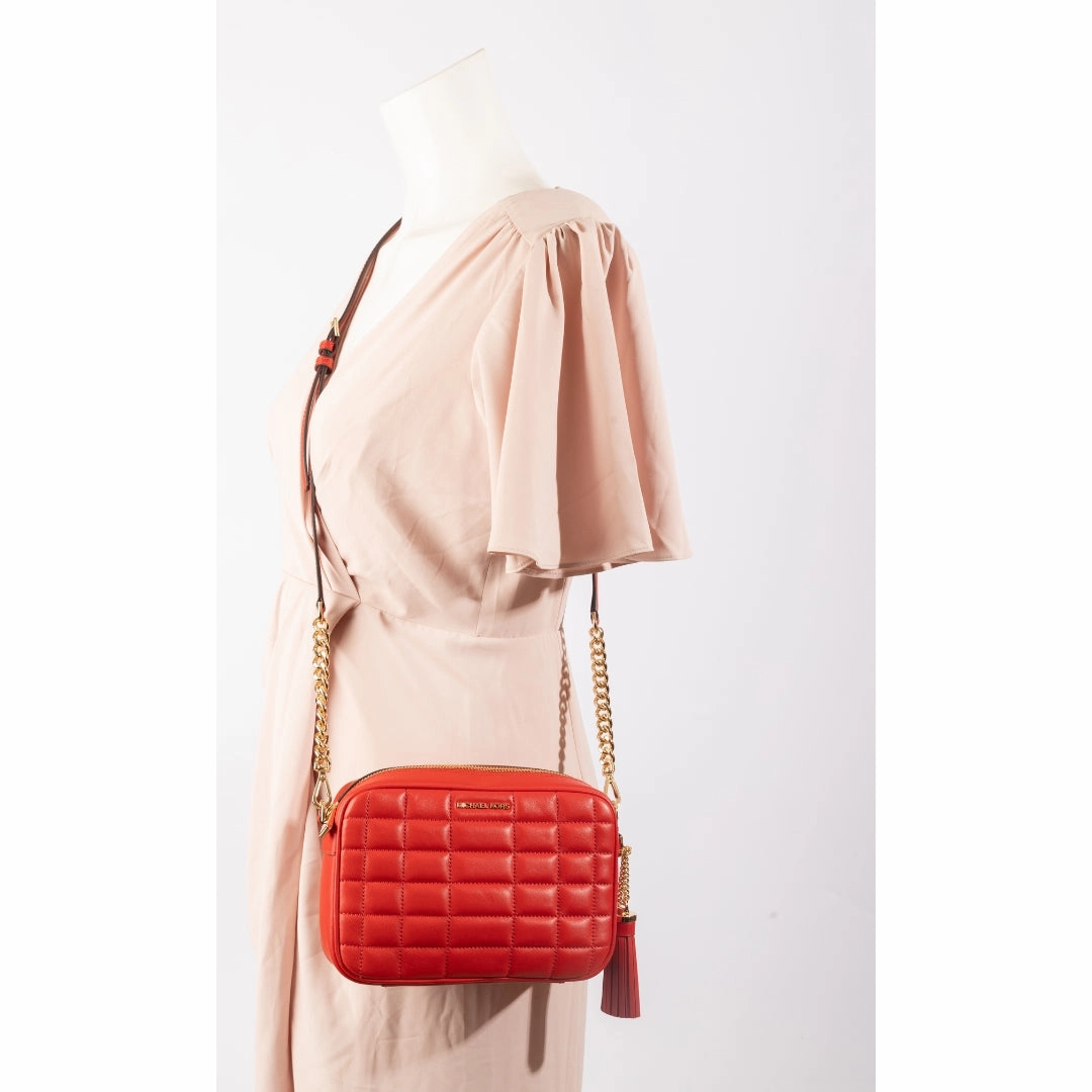 Michael Kors Lacquer Red Quilted Leather Camera Crossbody Bag